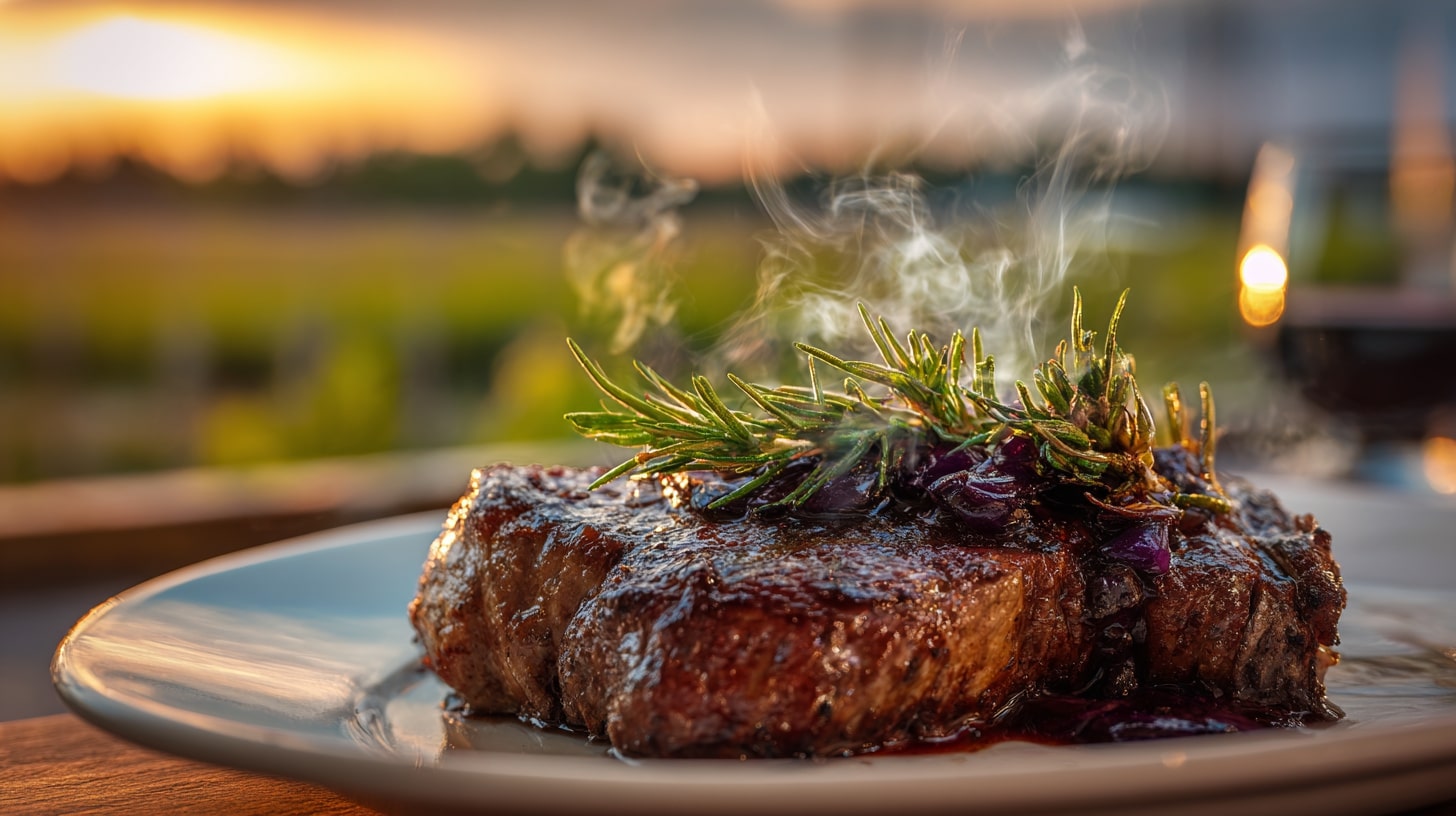 Entrecôte à la bordelaise cuite aux sarments de vigne avec sauce au vin rouge